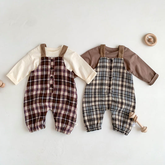 spring and autumn style plaid overalls jumpsuit