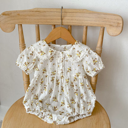 Floral baby girl cotton short-sleeved fart clothes