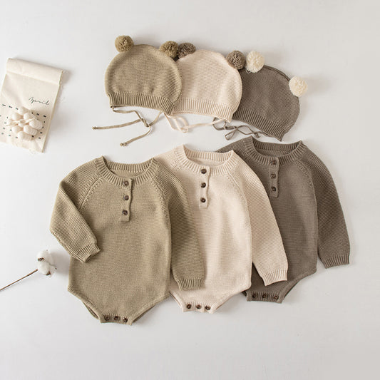 Newborn baby knitted jumpsuit cute hat bag fart crawling sweater